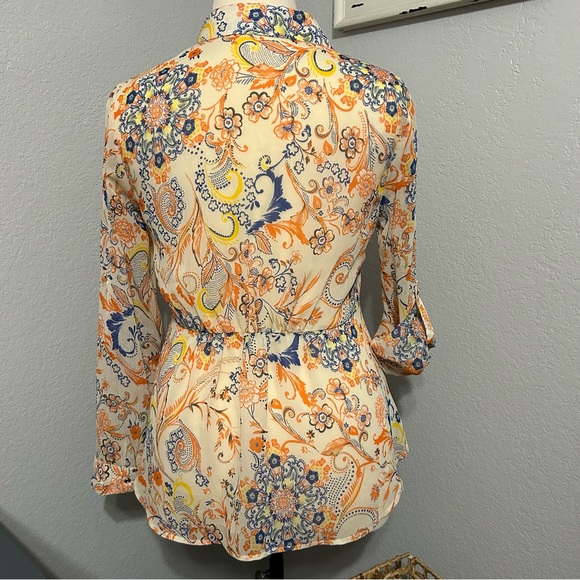 KUT from the Kloth Paisley Chiffon High Low Blouse - Picture 3 of 9